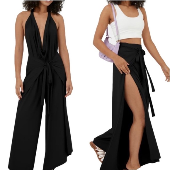 HALARA Pants - HALARA Split Hem Palazzo Wide Leg Flowy Casual Pants or Jumpsuit! 2 in One!